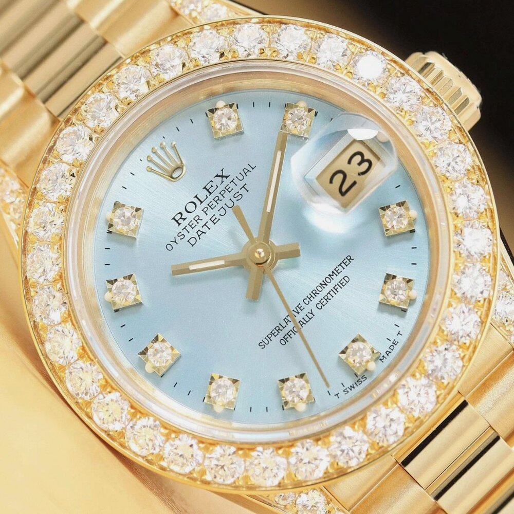 Rolex President Iced 1.4++ CT Diamond Blue Dial With Box + Tag